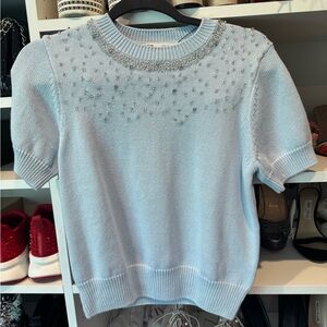 Zara Blue Crew Neck Sweater with Sparkling Yoke